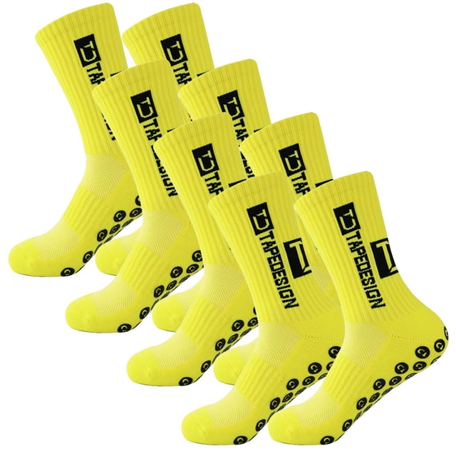 Calcetines para fútbol duraderos SpotYellow 4Pares Amarillo 6-12.5US TapeDesign Calcetines Tubo Medio Algodón