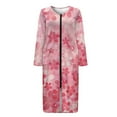 thumbnail image 3 of Yuyamidu Cherry Blossom Long Sleeve Bathrobe for Women Ladies Zipper Up Housecoat Zip Front Robe Loose Sleepwear Long Spa Robes Size 3XL Pink Mid-Calf Length Nightgowns, 3 of 7