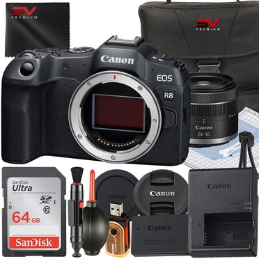 Canon EOS R8 Camera, 24.2MP, 4K60p, RF 24-50mm Lens, 2x32GB Cards, LED ...