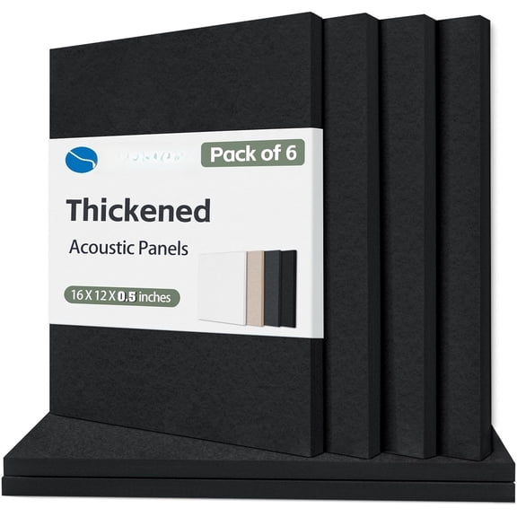 Thickened Acoustic Panels, 16 x 12 x 0.5   of 6 Felt Wall Decor Tiles Sound Absorbing Board, Noise Reverb Echo Dampening Soundproof Padding for Door Music Recording  Studio