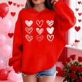 thumbnail image 2 of Girls Red Hoodie with Cute Heart Print | Kids Oversized Lightweight Pullover | Youth Graphic Sweatshirt for Casual Wear,Size 7 T, 2 of 8