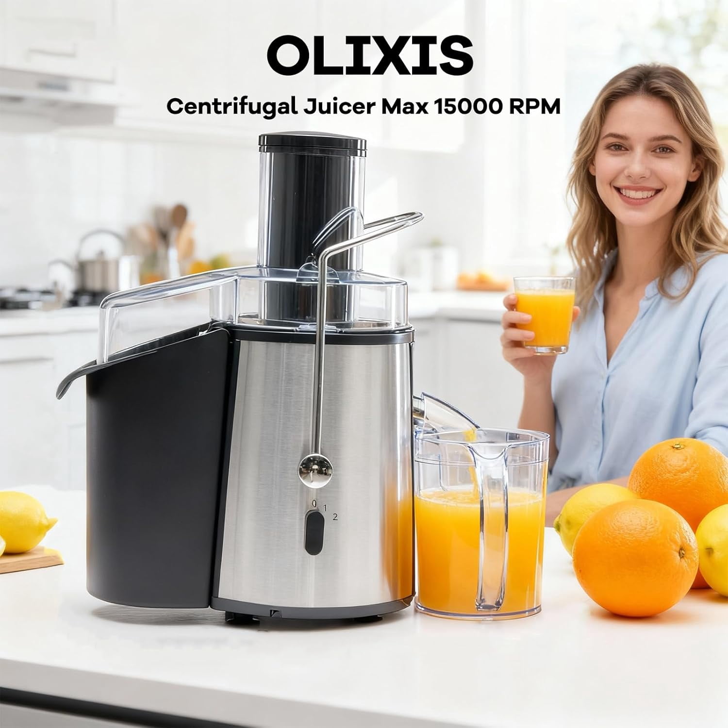 Centrifugal Juicer Machines, 700W  Extractor with 3" Feed Chute for Whole Vegetable and Fruit, Electric Juicer with Dual-Speed Quick Juicing, Easy to Clean, , Silver