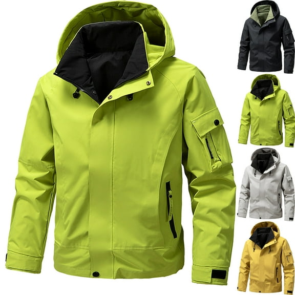 Admvng Jackets For Men Plus Size Waterproof Long Sleeved Hooded Insulated Rain Jacket Windbreaker for Hiking & Travel With Multiple Pockets Softshell Jacket M-5XL