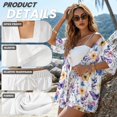 thumbnail image 6 of FKEKYI Purple Yellow Butterfly Print Women's 2 Piece Set Short Sleeve Shirt & Shorts with Elastic Waist Summer Beachwear Soft Vacation Outfits Open Front Top Lounge Set, M, 6 of 7