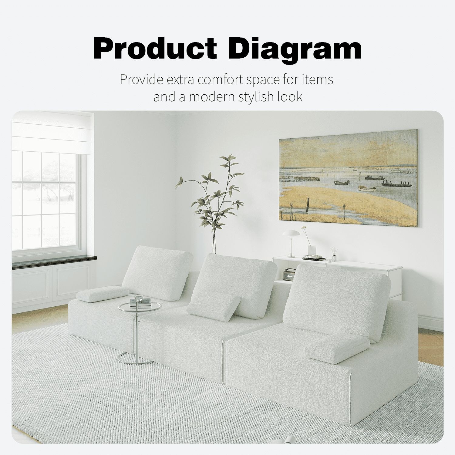 Homy Casa Oversized Boucle Modular Sectional Sofa, Luxury Foam-Filled Floor Couch