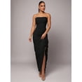 thumbnail image 3 of Black Strapless Ruched Maxi Dress With Asymmetrical Ruffle Side Slit Elegant Evening Gown, 3 of 7