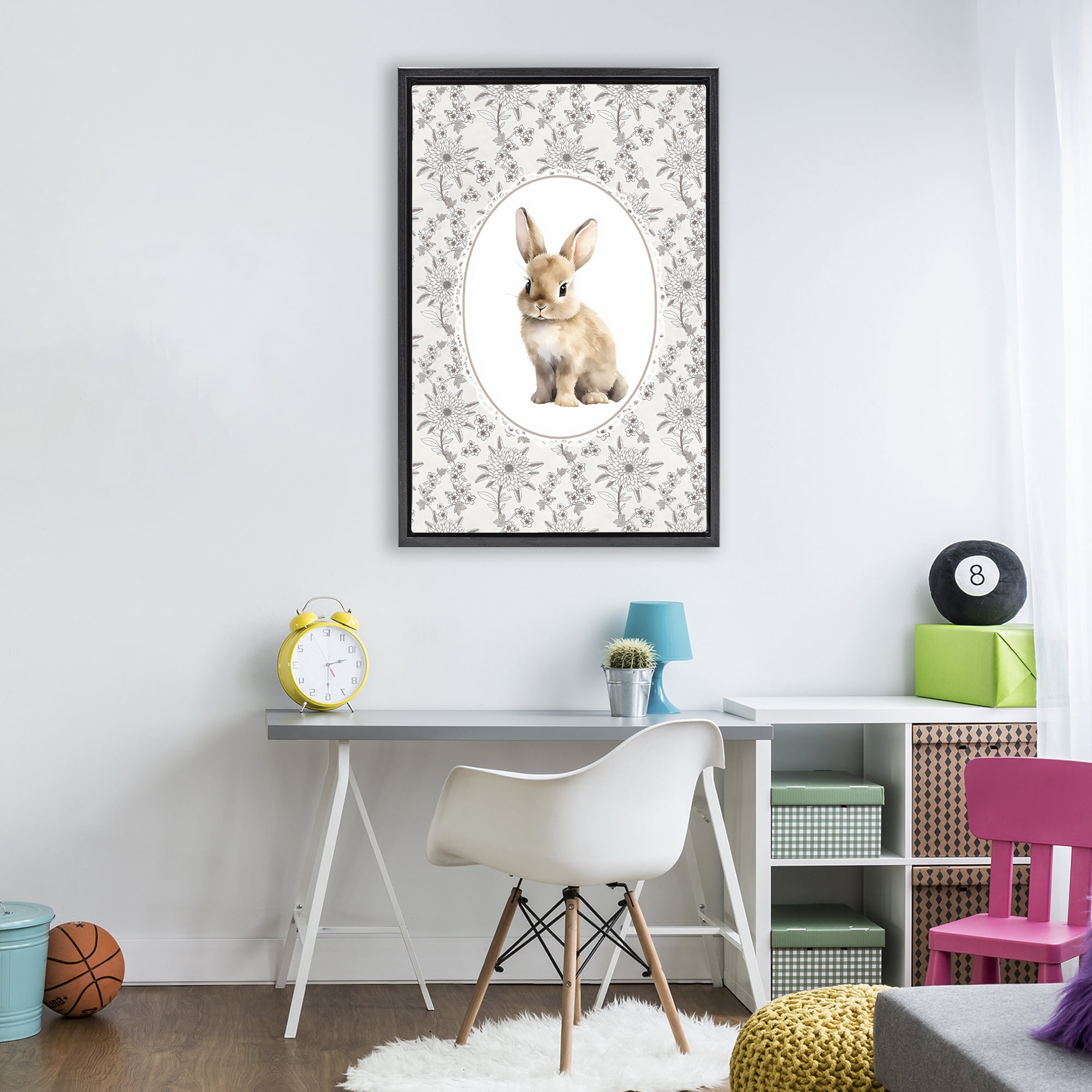 Stupell Industries Mauve Botanical Bunny Black Framed Floater Canvas Wall Art, design by Ink Drop Loft