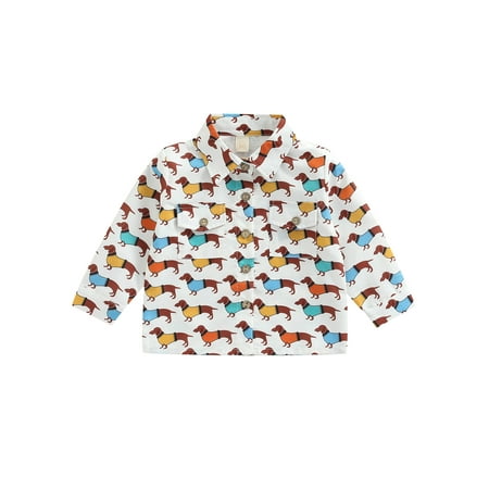 

AmShibel Toddler Baby Boy Long Sleeve Cartoon Print Lapel Collar Button Down Shirt