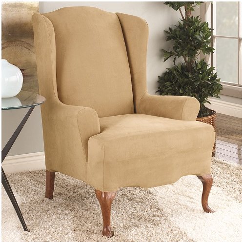 Sure Fit Stretch Suede Wing Chair Slipcover Walmart Com Walmart Com
