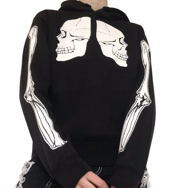 ZAXARRA Sweat à Capuche pour Femmes Imprimé Crâne/squelette avec Fermeture Éclair