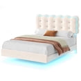 thumbnail image 3 of Homfa Full Size Floating Bed Frame with Led & Charging station, Velvet upholstered bed frame with Ajustable Crystal Button Tufted Headboard, White, 3 of 8