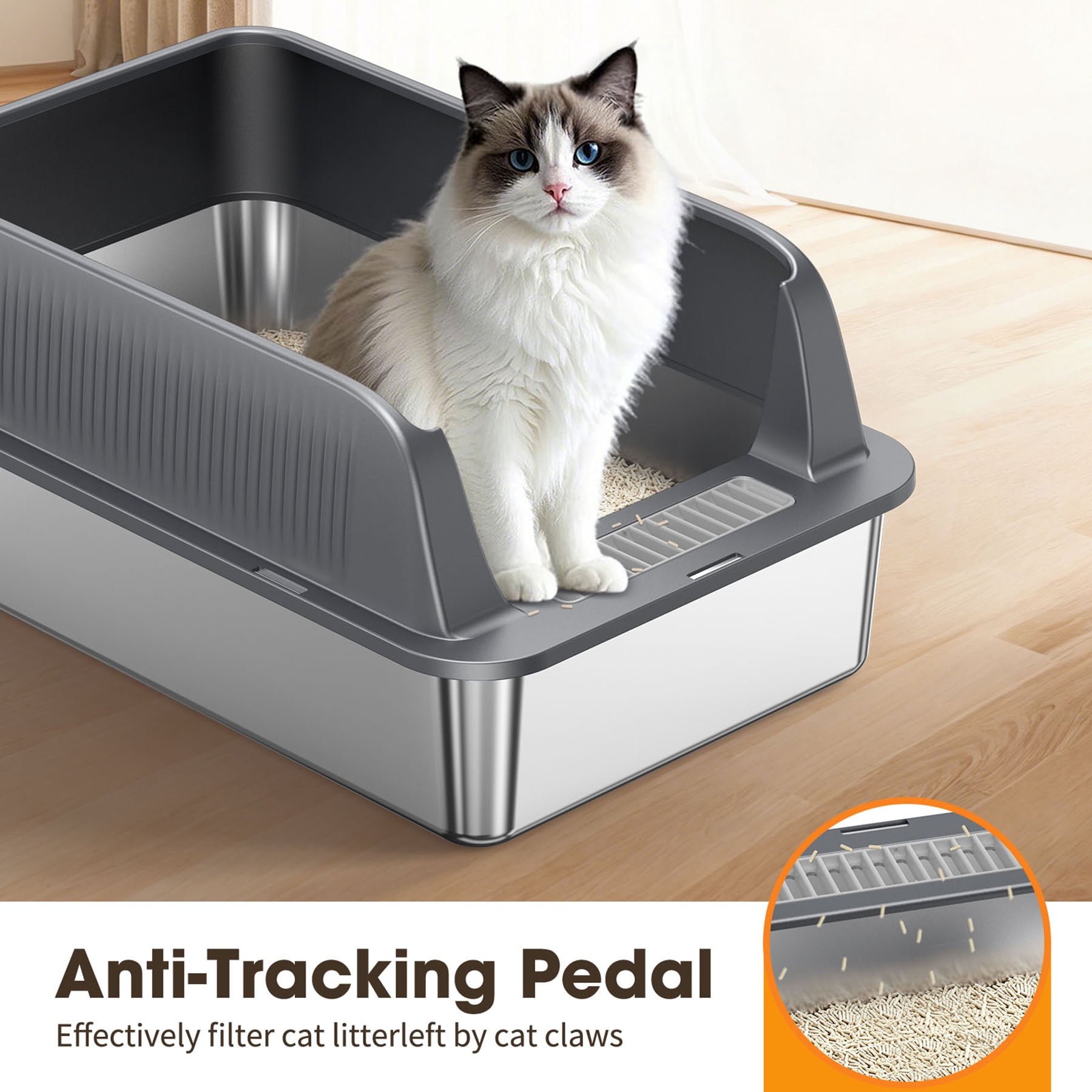 S-HOME Black and Silver Stainless Steel Cat Litter Box 22.83 x 14.60 with High Sides and Litter Scoop, Odor-Resistant Design
,  1 Sets