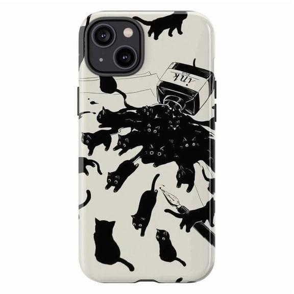Ink Spill Black Cat Phone Case, Whimsical Artistic Illustration iPhone Cover for iPhone 16 15 14 13 12 11 Plus Pro Max Mini
