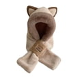 thumbnail image 1 of Gorro de animales de peluche con orejas de dibujos animados, bufanda para el cuello, bufanda con capucha para mujer, 1 of 8