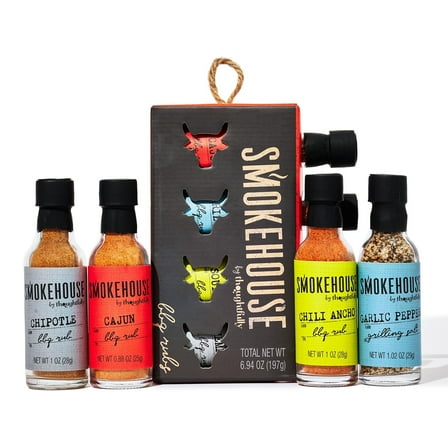 Smokehouse by Thoughtfully Barbecue Rub Gift Set, Flavors Include Cajun, Caribbean, Memphis and Southwest, Set of 4