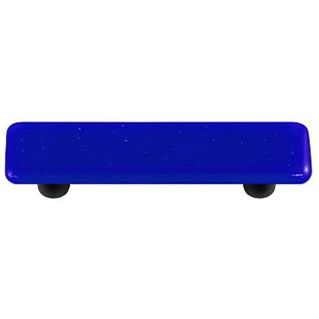 Hot Knobs HK1030-PB Deep Cobalt Blue Rectangle Glass Cabinet Pull - Black Post