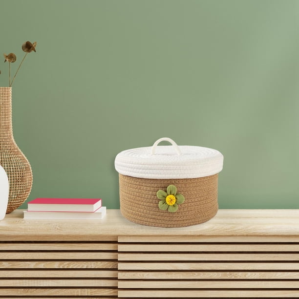 Decorative Cotton Basket with Lid Laundry Basket Cotton Rope Storage Basket for Toys Clothes Living Room Bathroom M perfecl Cesta de almacenamiento