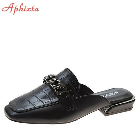 

Aphixta New Snake Prints Chain Mules Women Slides Square Toe Shoes Classic Fashion Footwear Plus Large Size 42 43 Slippers