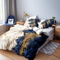 thumbnail image 5 of Orylavena Navy Blue and Gold Marble Microfiber Duvet Cover Set, Full, 3-Piece, 5 of 8