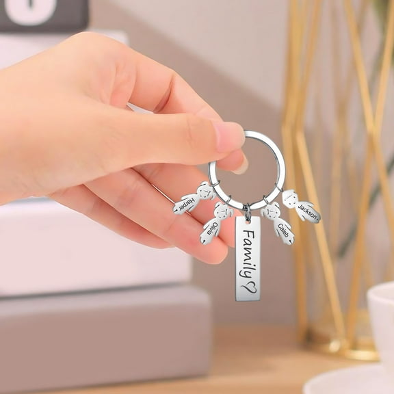 Ohmyroo Stainless Steel Keychain Pendant Carving Name Long Strip Doll Combination Decor Gift