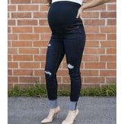 27" Skinny Dark Wash Cuffed Belly Banded Maternity Jean