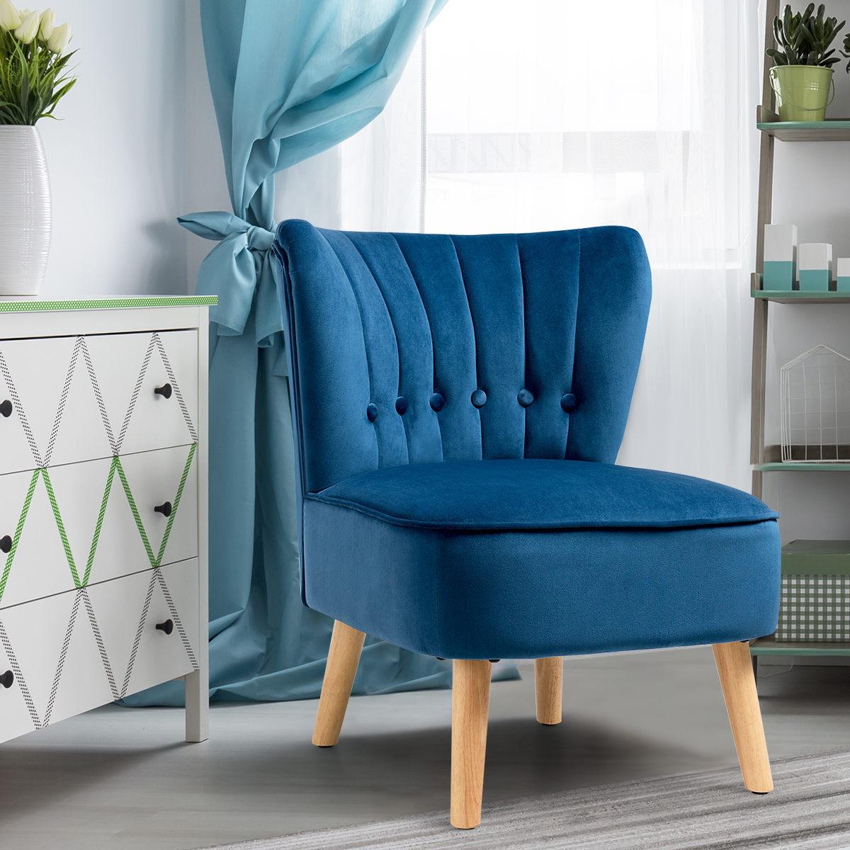 Armless Side Dining Chair with Non-slip Pads Kitchen and Office Modern Fabric Upholstered Padded Occasional Wingback Leisure Chair for Dressing Lounge Green COSTWAY Velvet Accent Chair 