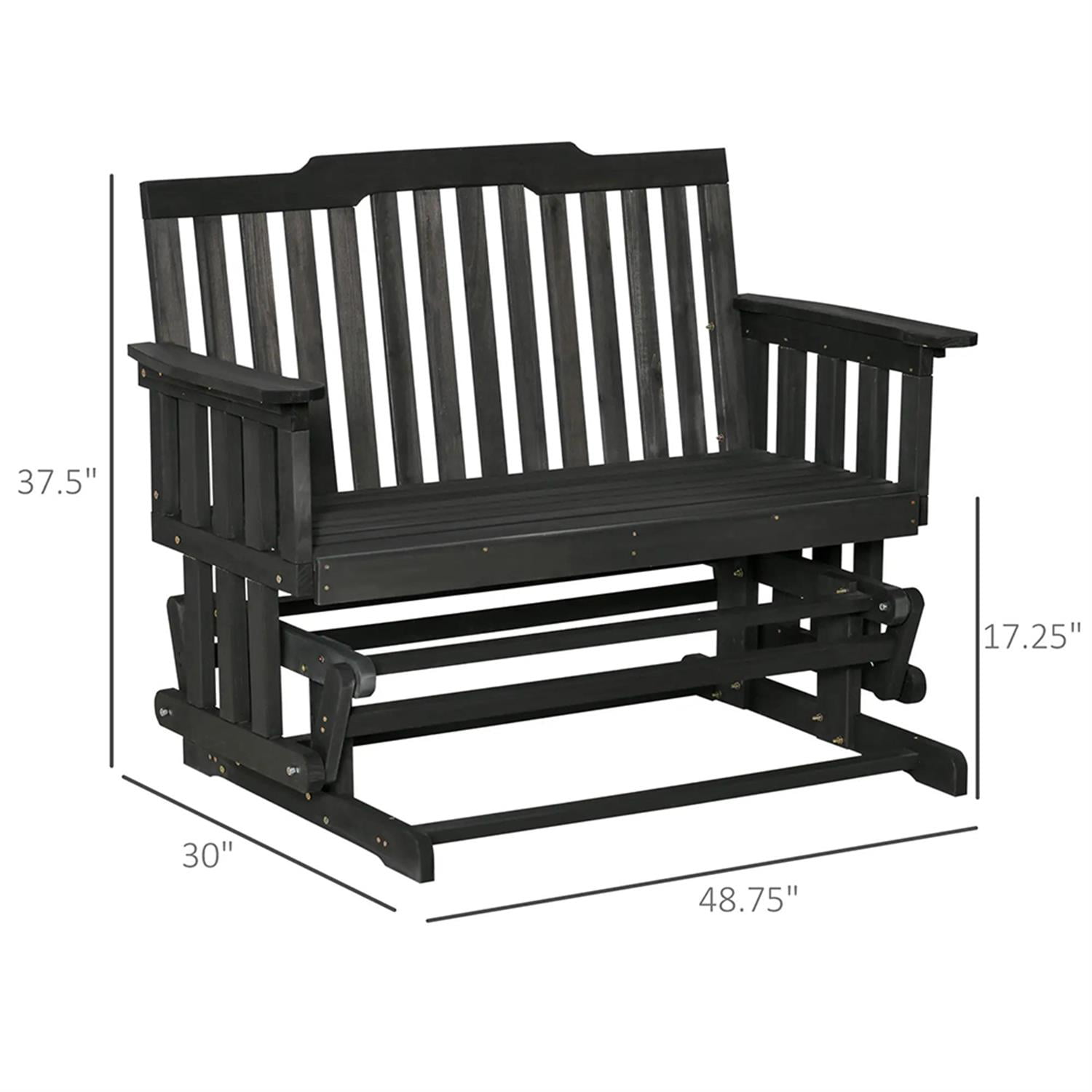 Demi Bonn 2-Person Patio Swing Glider Bench with Wide Armrest, Wood Outdoor Glider Chairs Rocking Chair Loveseat for Backyard Garden Porch, Black