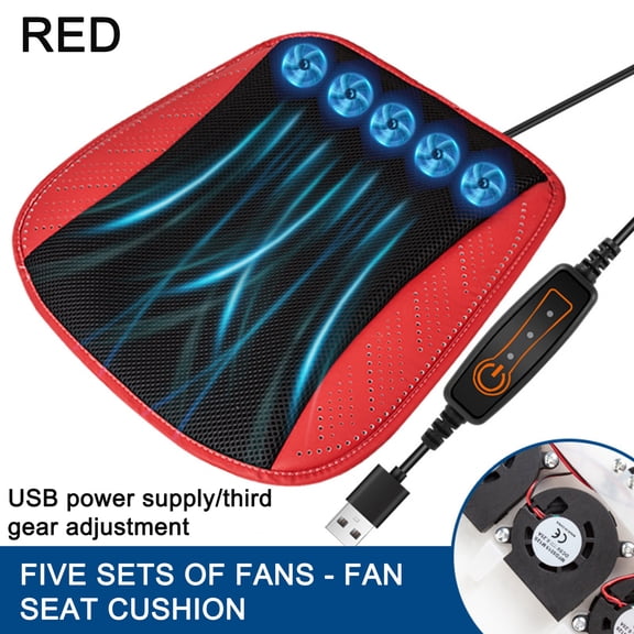 Less Cooling Car Seat Cushions,USB Rechargeable Battery for Car Home Office, Car Cushion Summer Cool And Ventilated Seat Cushion Breathable（red）