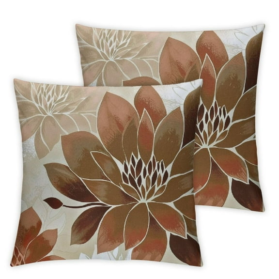 Acheng Fall Brown Outdoor Pillow Covers Set of 2 Beige White Dahlia Floral Decor Throw Pillows Modern Geometry Flower Decorative Cushion Cases for Sofa Couch Bed Decorations 12x12in