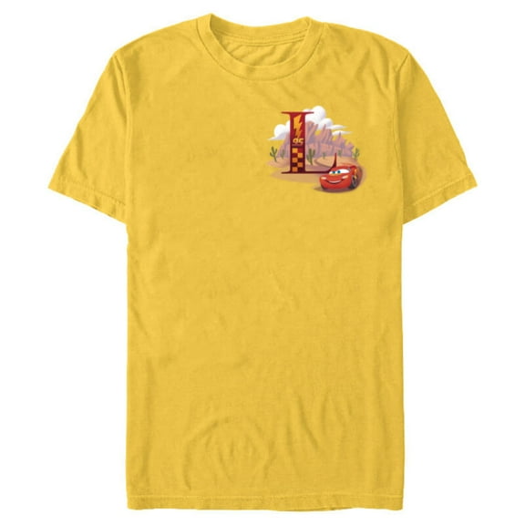 Disney & Pixar Alphabet Monogram Letter L Lightning McQueen - Short Sleeve Blended T-Shirt for Adults - Customized-Yellow