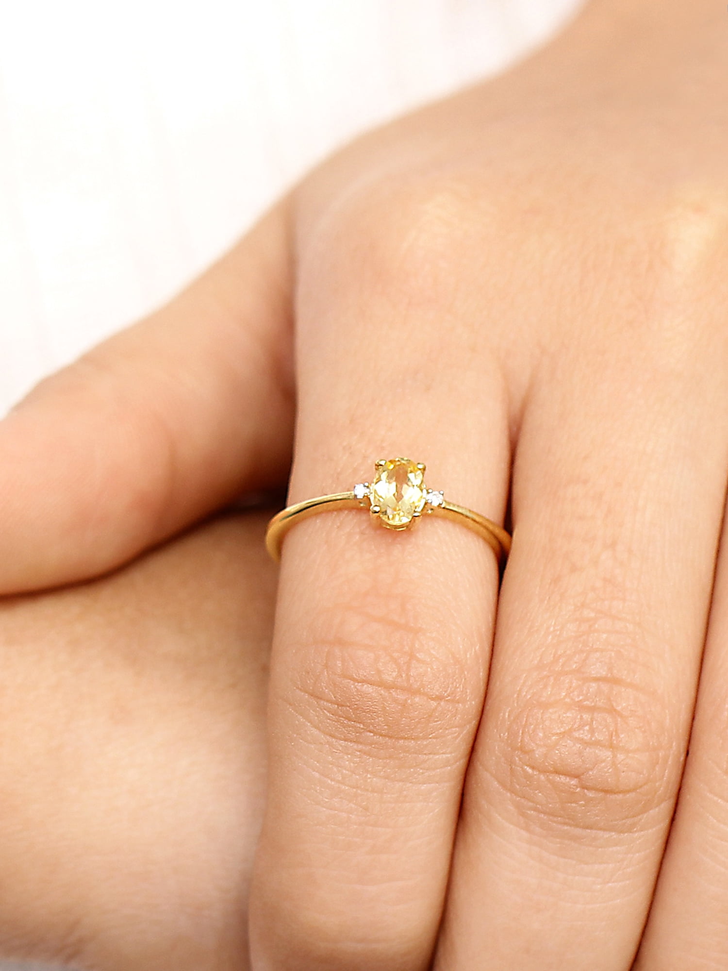 JewelersClub Citrine November Birthstone Jewelry – 0.40 Carat Citrine 14K gold over Silver Ring Jewelry with White Diamond Accent – Gemstone Rings with Hypoallergenic Sterling Silver Band