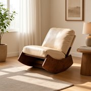 Comfortable Glider Rocking Chair with Faux Leather Upholstery and Solid Wood Frame, Accent Reading Chair for Bedroom Living Room, Cream