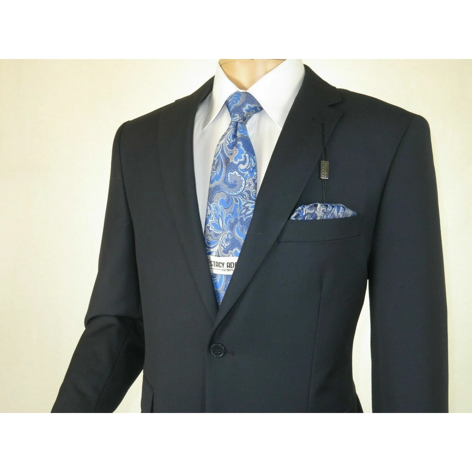 Men's Suit Two Button Angelo Rossi Solid Classic Business Plain front 320 Navy