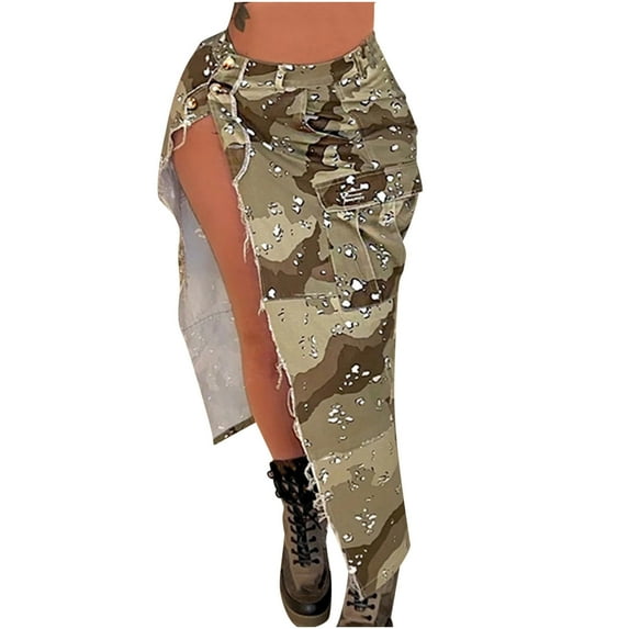 IROINNID tail Elastic Waist Skirt For Women Sexy Fashion Skirt Strap Ladies Camouflage Button Skirts Loose Print Skirt