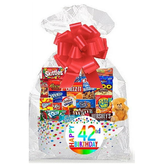 CakeSupplyShop Item#042BSG Happy 42nd Birthday Rainbow Thinking Of You Cookies, Candy & More Care Package Snack Gift Box Bundle Set - Ships FAST!