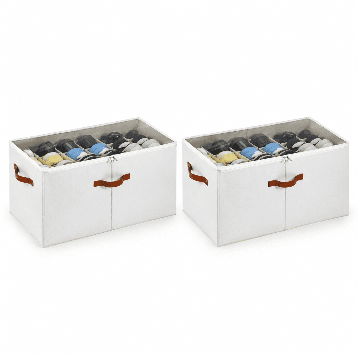 2-Pack Extra Large Shoe Organizer for Closet Foldable Shoe Storage Container with Adjustable Dividers & Clear Lid Holds Up to 18 Pairs Space-Saving Shoe Boxes White