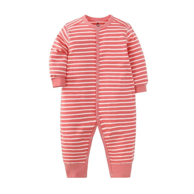 WEIYLL Girls Rompers Long Sleeve Outfits Print Summer Button Henley Watermelon Red Baby Playsuit for 18-24 Months