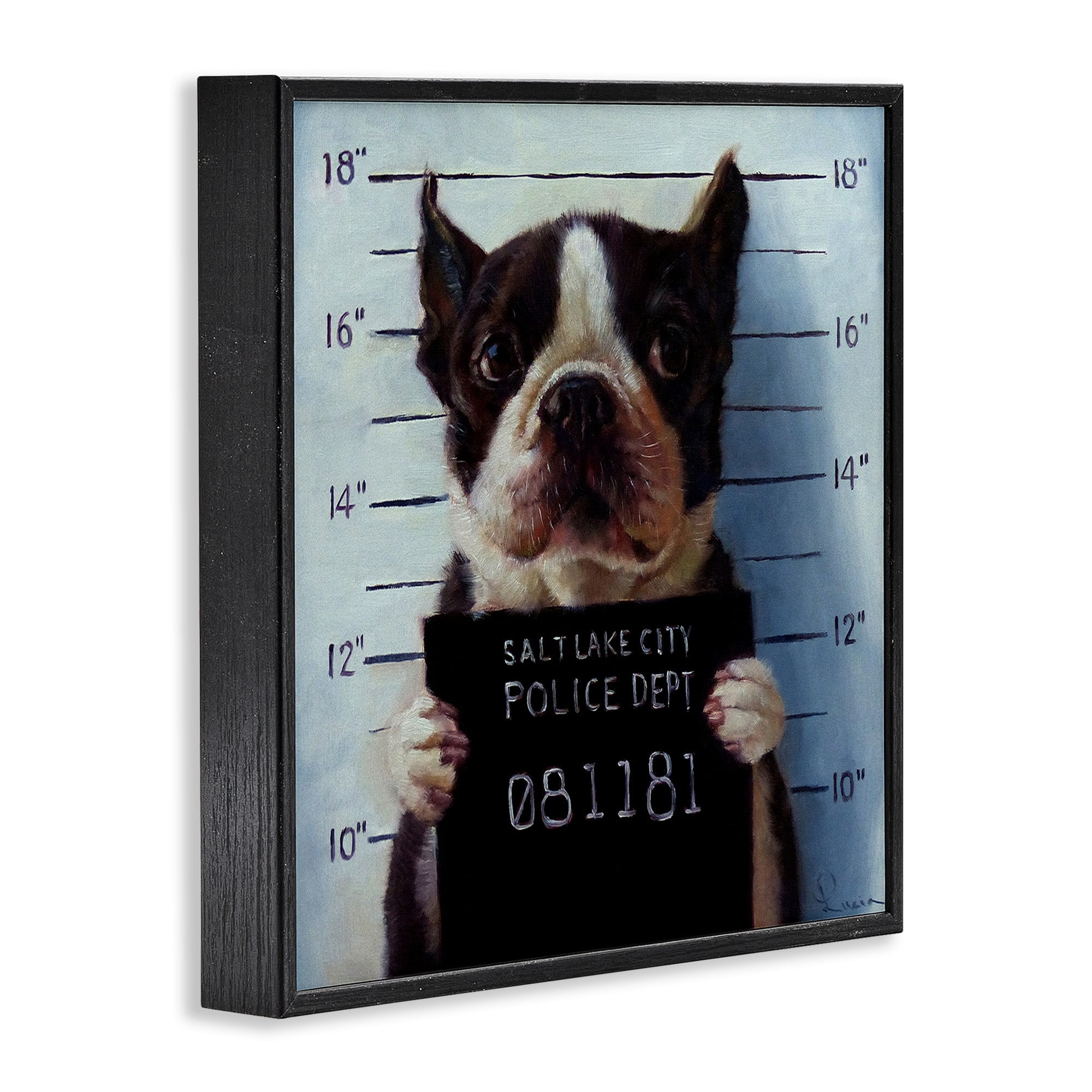 Stupell Industries Funny Boston Terrier Dog Jail Convicted Police Framed Wall Art, 17 x 30, Design by Lucia Heffernan