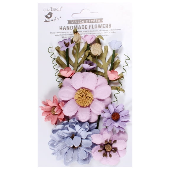 Little Birdie Heleen Paper Flowers 12/Pkg-Fairy Sparkle