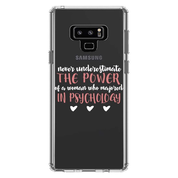 DistinctInk Clear Shockproof Hybrid Case for Samsung Galaxy Note 9 - TPU Bumper Acrylic Back Tempered Glass Screen Protector - Never Underestimate Woman in Psychology
