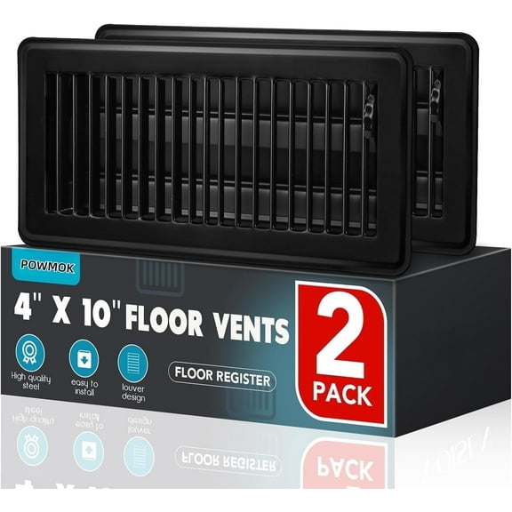 Powmok 4x10 Inch Black Stainless Steel Floor Register, 2 Piece