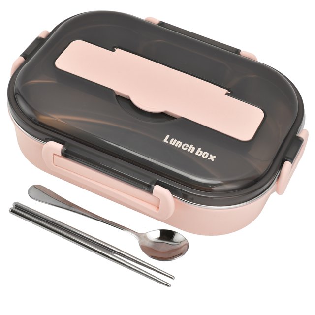 Lunch Box 1.3L Removable Tray Keep Warm Function Food Grade Plastic Lightweight Portable Insulated Lunch Box(Pink)