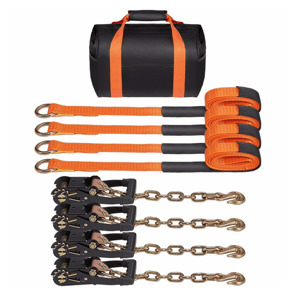 Car Tie Down Straps 2"x120", 4-Pack with Chain Anchors - 5865 LBS Working Load - Heavy Duty Ratchet Straps for Trucks, SUVs, ATVs, UTVs & Vehicles