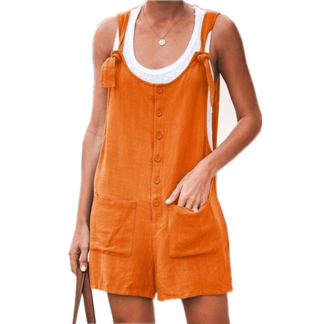 Pantalones Mameluco de mujer Mono de algodón Lino Mujer Mono de verano sólido (Naranja XXL) Ygjytge Naranja T XXL para Mujer