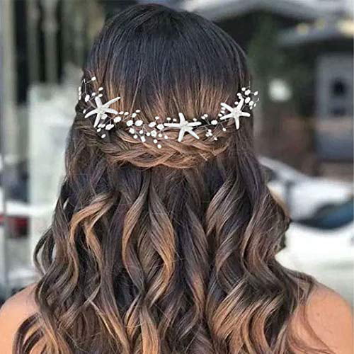 Casdre Starfish Bride Wedding Hair Vine Silver Pearl Bridal Headband Flower  Hair Dress Hair Accessories for Women and Girls 