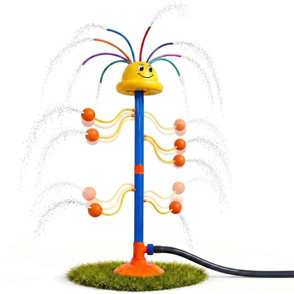 CQHVKQ 24" Water Sprinkler for Kids, Smile Face Rainbow Splash Toy with 8 Wiggle Tubes 4 Nozzle, Kids Sprinklers for Backyard Lawn, Outdoor Yard Family Games Toy, Summer Water Toys for Kids Ages 4-8
