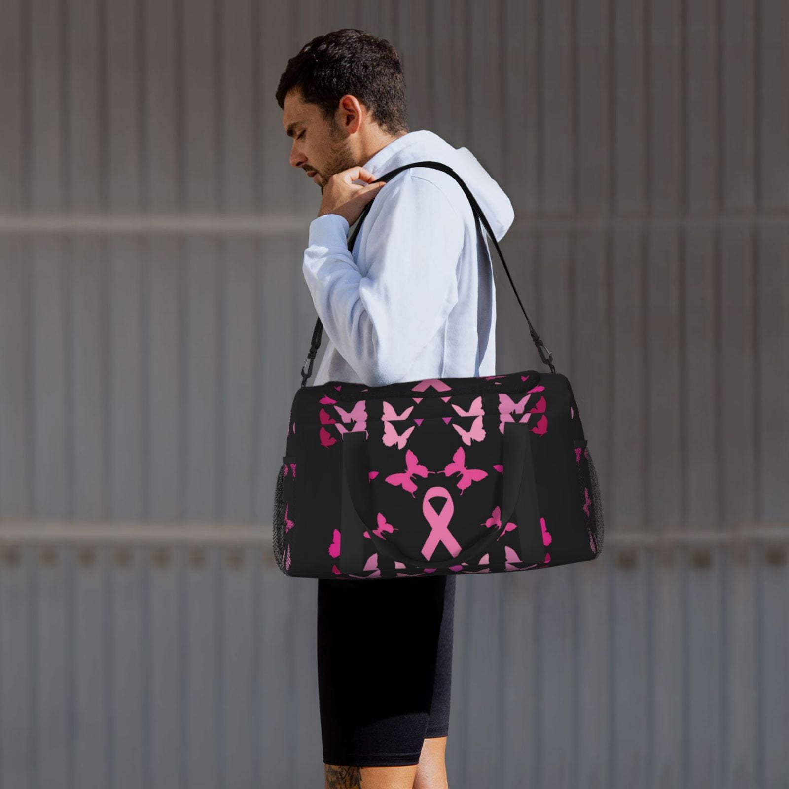 Fuzoiu Breast Cancer Print Travel Duffle Bag,Carry On Tote Bags,Duffel Bag,Sport Gym Bag, Hospital Bag for Labor and Delivery, Overnight Bag,Luggage Bag