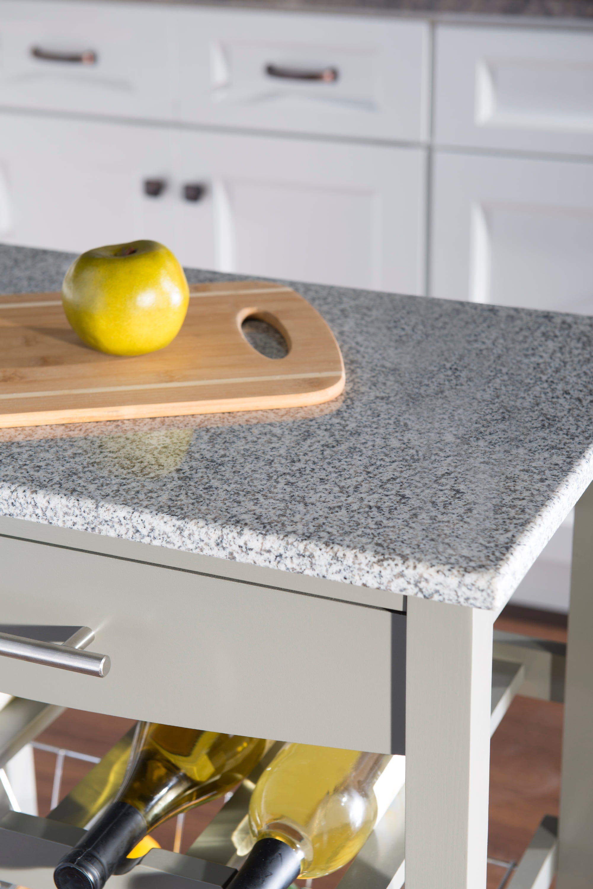 Linon Neyrey Mobile Kitchen Island, Gray Finish with Gray and White Speckled Granite Top