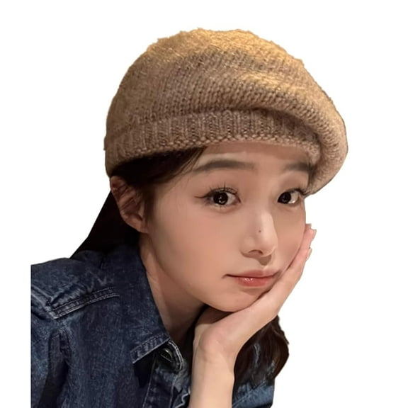 Warm Berets for Women Solid Color Beret Hats for Women French Style Beanies Winter Hat Casual Knit Hat Chic Lady