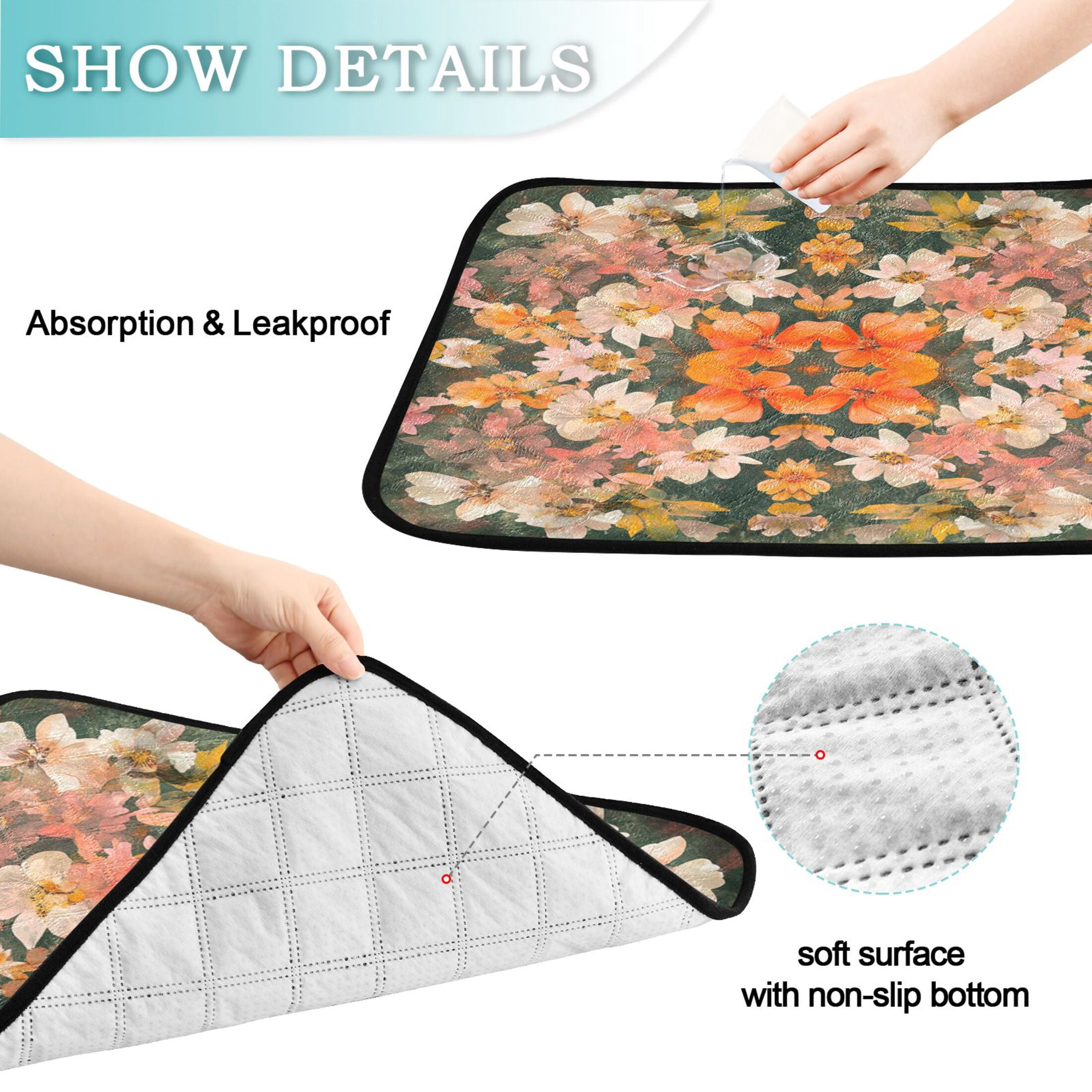 Qxltty Colorful Flower Bushes Cat litter Pads Pet Set of 2 Diaper Mats Center Anti-leakage Layer Absorbent Soft and Comfortable